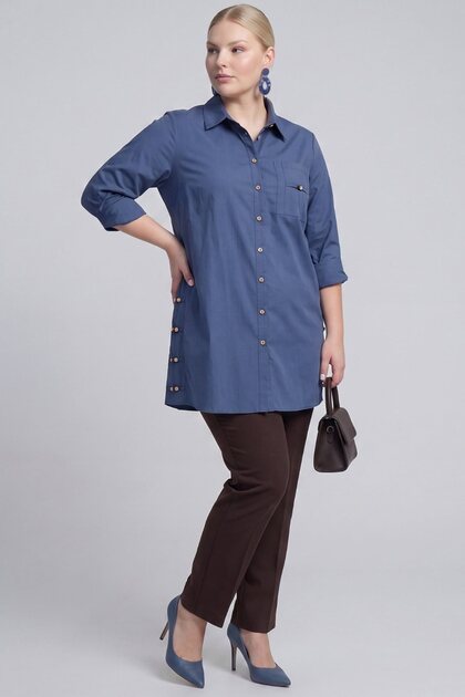 Bead Detailed Cotton Tunic Indigo