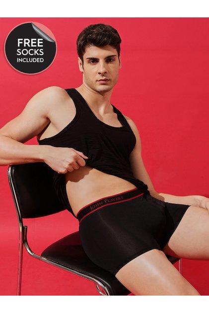 Black Logo Print Red Side Stripe Trunk Underwear