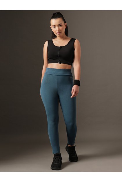 Teal Solid High-Rise Textured Activewear Leggings