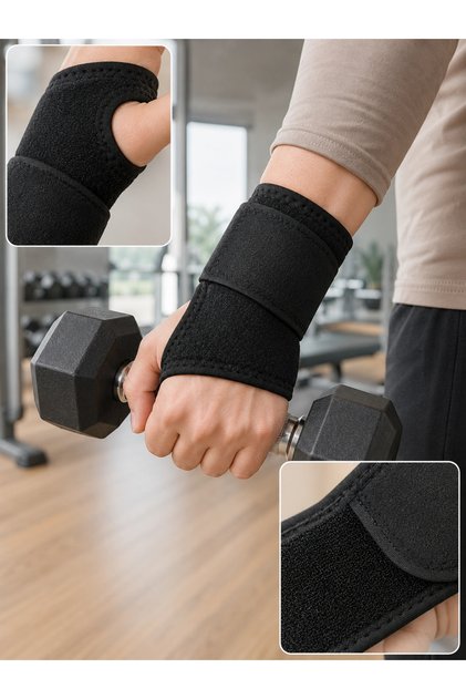 Black Hand Wrist Support Velcro Adjustable Thumb Pass-Through Wristband Sports Bandage
