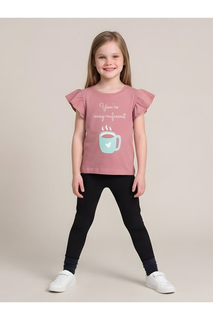Girls Regular Frill Sleeve Graphic T-Shirt