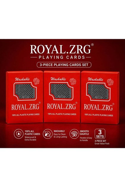 Royal ZRG 100% Plastic Playing Card Set, Three Pieces - One Waterproof and Washable Set, Durable Poker Playing Cards