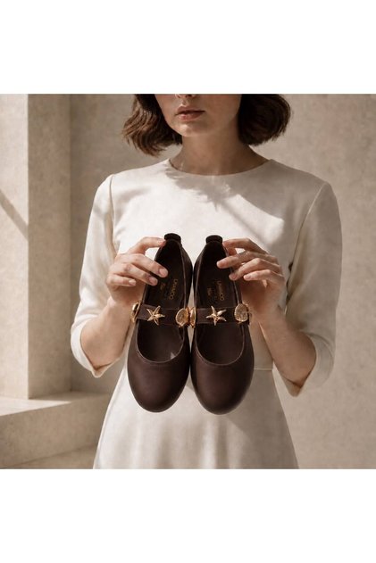 Aci Coffee Skin Women's Round Toe Orthopedic Memory Sole Ballerina Shoes