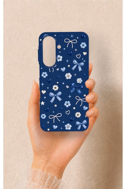 Samsung A27 Uyumlu Mavi Papatya Fiyonk Desenli Silikon Kılıf