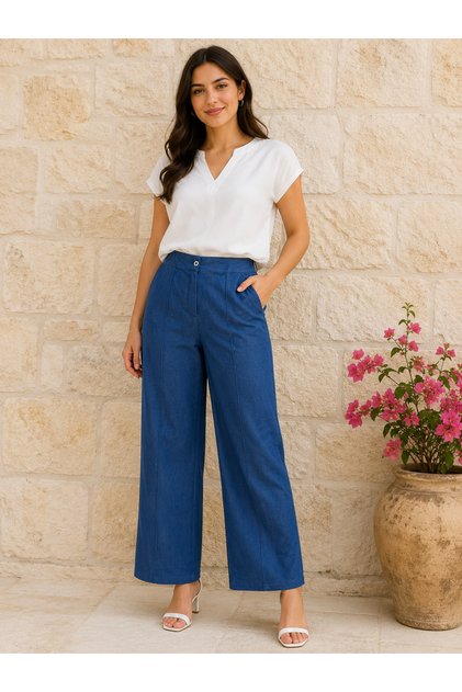 Women's Original Italian Lighrali Tansel Fabric Loose Cut Pants 44-48