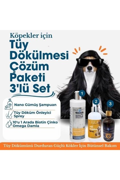 Köpek Tüy Döküm Önleyici 3’lü Set - Deri Onarıcı Çözüm Paketi