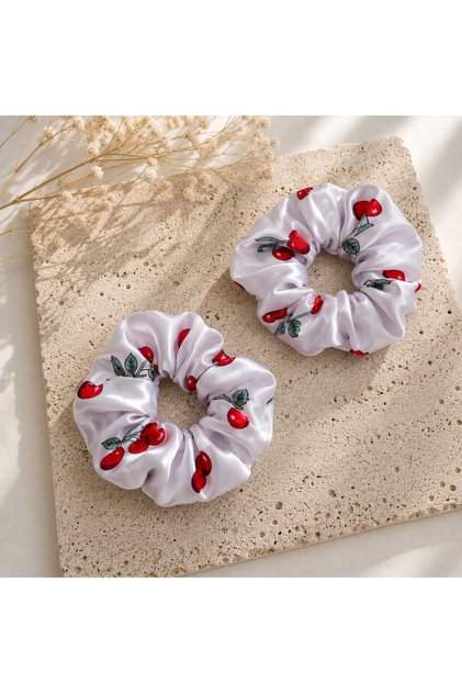 Cherry Dream 2-Piece Satin Scrunchie Set