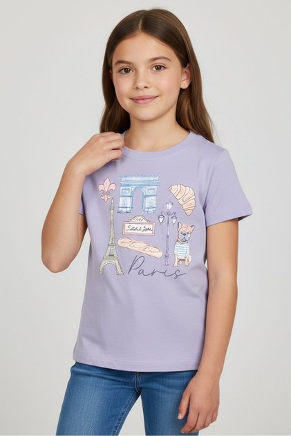Kids Girl Crew Neck Short Sleeve Graphic Print T-Shirt, Lavender