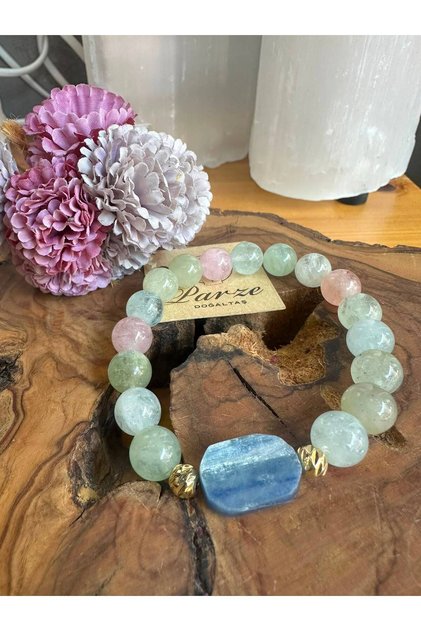 Kyanite&Aquamarine&Kunzite and Helidor Natural Stone Bracelet