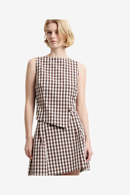 Women's Espresso Brown Chec Lexi Suiting Asymmetric Top