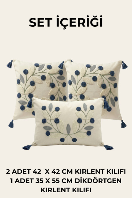 Nature Wreath Punch Embroidered 3-Piece Throw Pillow Cover Set