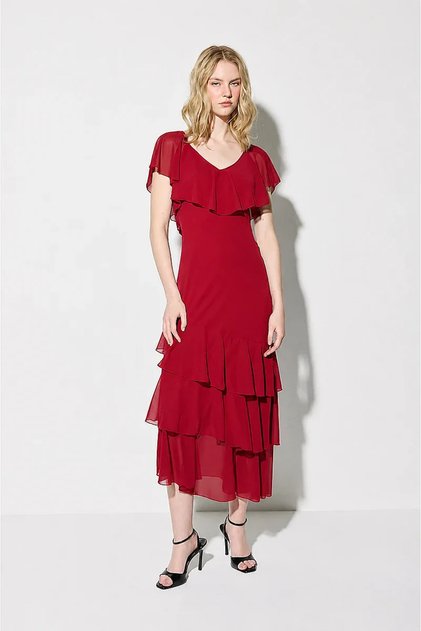 Long Premium Evening Dress with Flounces - Red