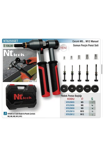 NTTools M5 M12 Cırcırlı Somun Perçin Pensesi Seti NT6255SET