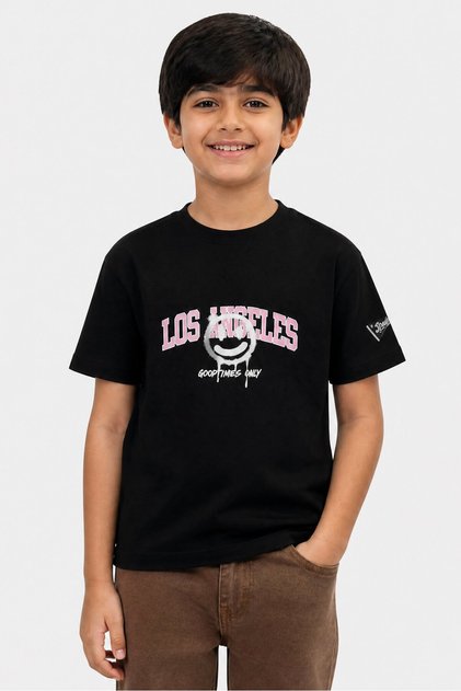 Kids Boy Graphic Print Short Sleeve T-Shirt, Black