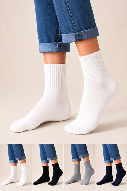 4'lü Unisex Yarım Konç Dikişsiz Pamuk Çorap