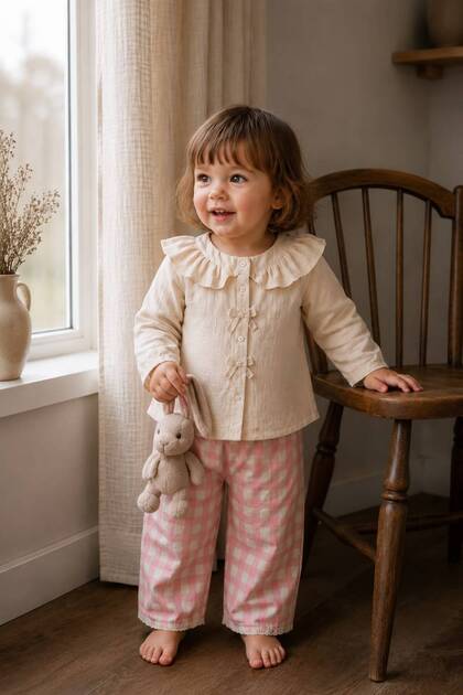 Checkered Fabric Ruffle Detailed Baby Girl Sensitive 2-Piece Set