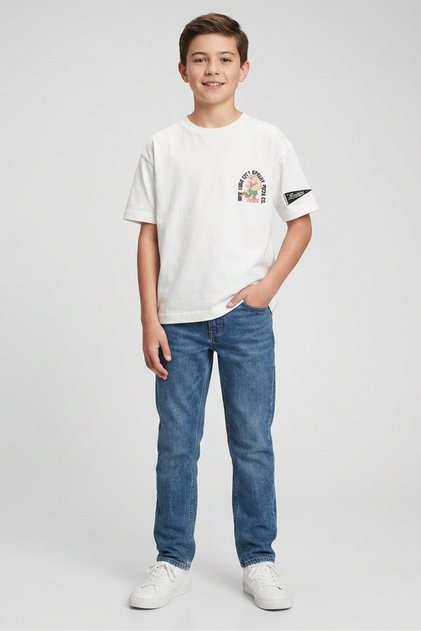 Kids Boy Short Sleeve Brand Logo T-Shirt, White