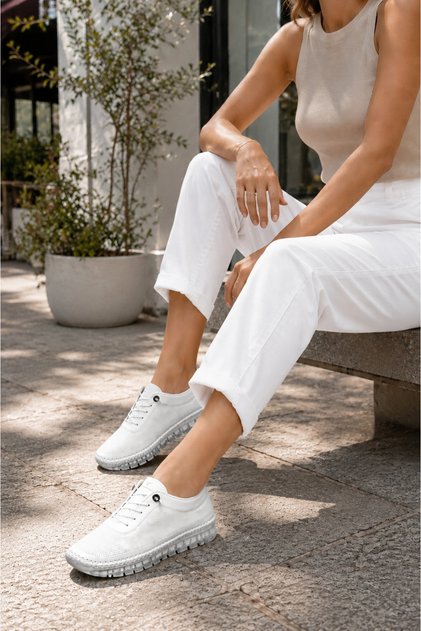 Genesis Women's Orthopedic Stitched Casual Shoes Flexible Sole Lightweight and Comfortable - White