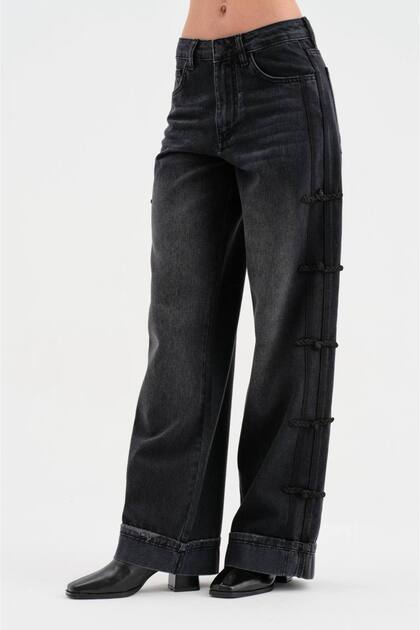 Women's Palazzo Fit Design Jeans with Side Stripes and Accessory Details