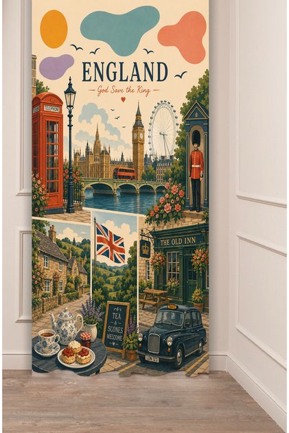 London Vintage England British Streets Big Ben & London Themed Aesthetic Backdrop Curtain - Custom Design Digital Printed Backdrop Curtain with Retro Illustrations