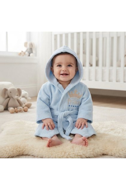 Hooded Girls' and Boys' Bathrobe with Prince & Princess Embroidery