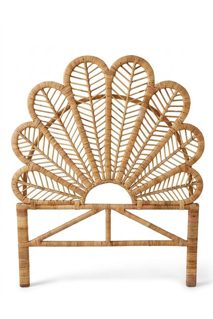 Lotus Rattan Bambu Yatak Başlığı Tek Kişilik Bohem El Yapımı 100x128 cm