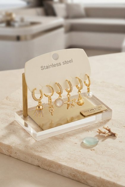 316L Steel Gold Color Sea Concept Earring Set