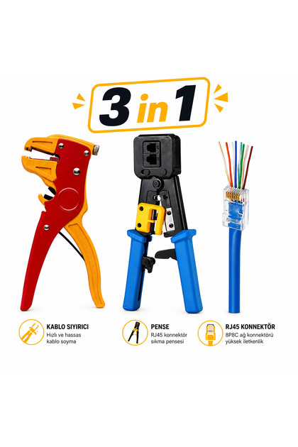 New Generation Ez Rj45 Crimping Pliers + Cable Stripping Pliers + 100 Pieces New Generation Ez 8Pc8C Jack Set