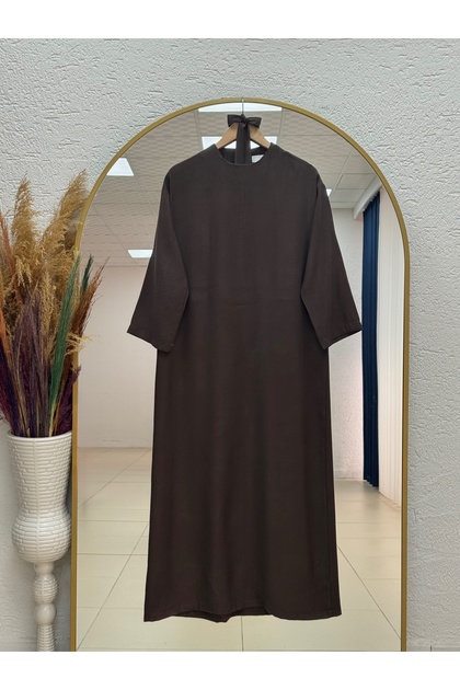 Aydil Straight Cut Belted Diagonal Dress-Ek656.1 Brown
