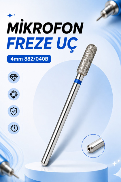Freze Ucu Mikrofon Mavi 4 mm 882/040B – Profesyonel Manikür ve Tırnak Bakımı