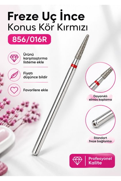 Freze Ucu İnce Konik Kör Kırmızı 856/016R – Profesyonel Manikür ve Kütikül Bakımı