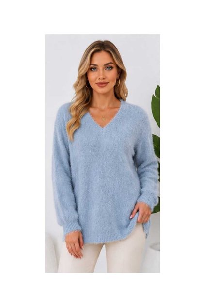 Asez Boutique V-Neck Bearded Knitwear Sweater Long Sleeve Soft Textured Comfortable Fit