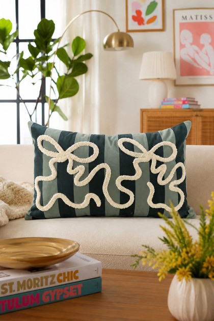 Punch Embroidered Throw Pillow Cover - 50X30 cm - - Pnk001