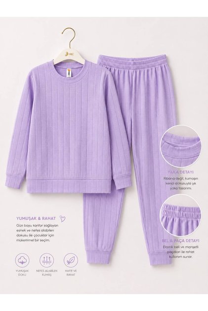 H&C Girls' Pajama Set Jacquard Long Sleeve Top and Elastic Bottom 2-Piece Set
