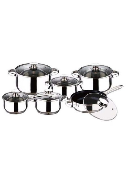 12-Piece Stainless Steel Cookware Set with Lids, Induction Compatible Pots and Fry Pan, Multiple Cooking Sizes, Durable Kitchen Essentials Set for Boiling, Frying, Sautéing and Family Meal