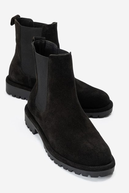 Paronti Women's Genuine Leather Elastic Pull-On Boots Black Suede