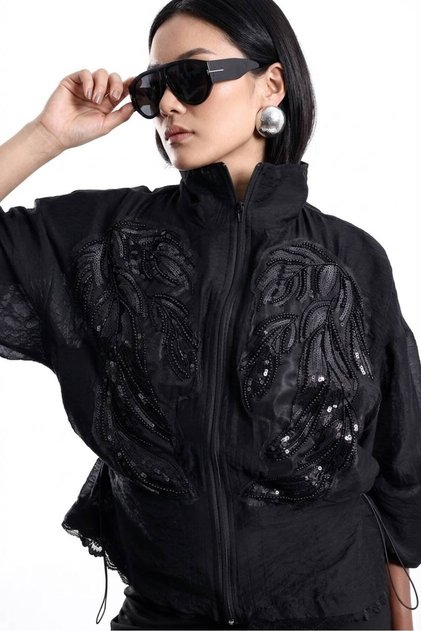 Beaded Lace Lined Zipper Jacket Per9773