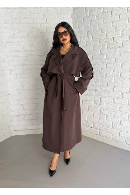 Kadın Premium Apoletli Uzun Oversize Trençkot