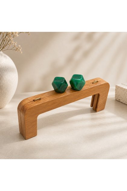 Doğal Ahşap Çanta Bursu Yeşil Sedefli Renk 20cm