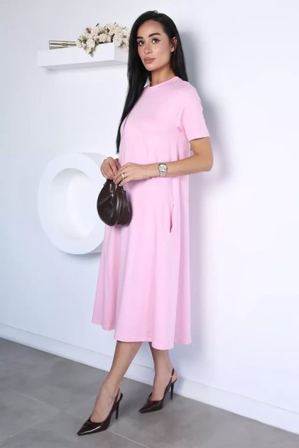 Crew Neck Short Sleeve Dress with Pocket Detail