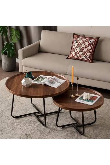 Round Coffee Table Set of 2, Side Tables Set, Wood Coffee Table for Living Room, Bedroom, Office, Modern End Tables for Dormitory Small Household Office Balcony (Brown)