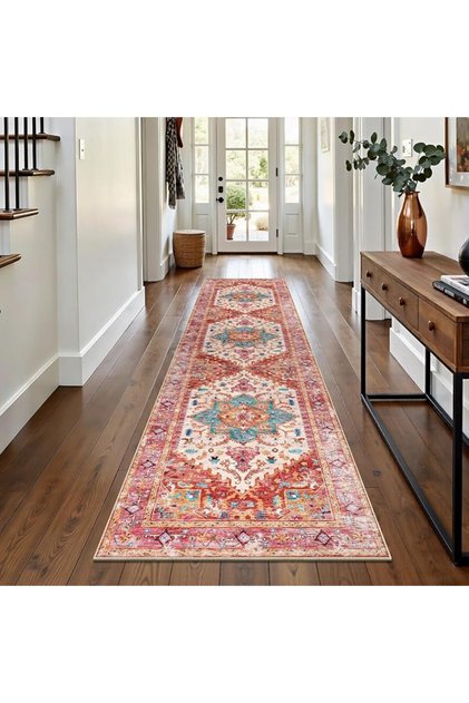 Yamazout Rectangular Carpet, Beige Polyester, Machine Made, Runner Anti-Slip