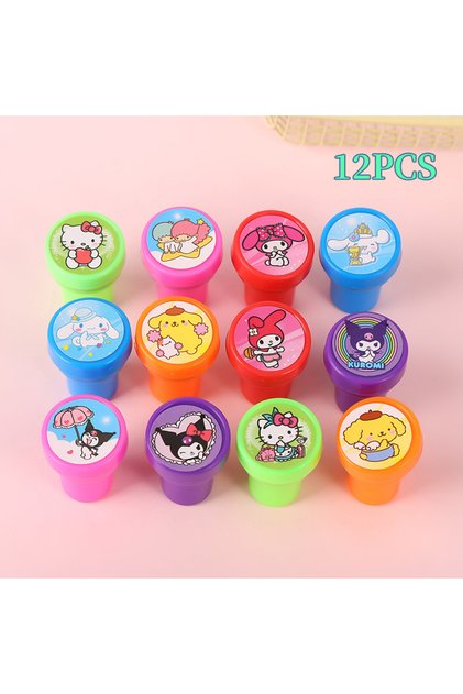 12PCS 12PCS Sanrio Stamps Kawaii Cartoon Innamoroll Kuromi Melody Pochacco Pompompurin Children Stam