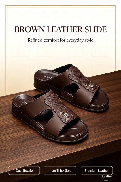 Men’s Olive‑Green Faux‑Leather Slide Sandals, Dual Adjustable Metal Buckles, Thick Cushioned Sole Casual Daily Slippers