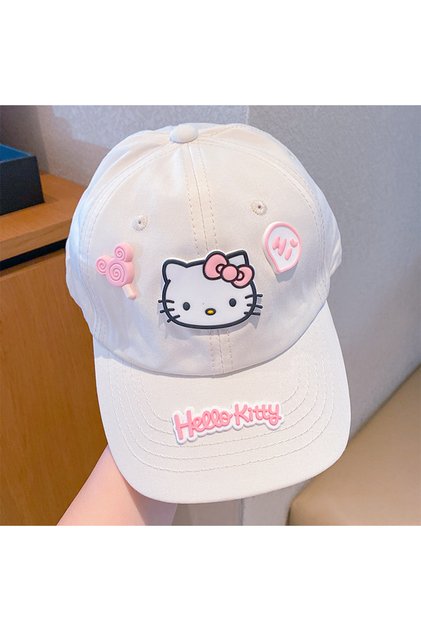 3-9Y 50-54cm MZ-White Hello Kitty Baseball Cap for Teenagers, Spring/Summer 3D Cartoon Sanrio Wide-B