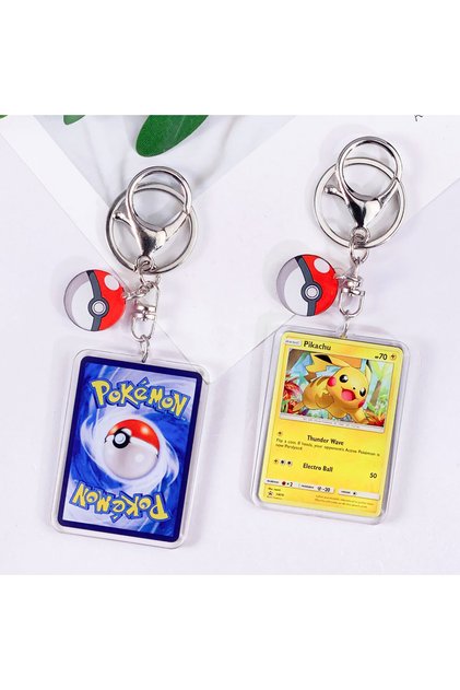 6 cm 1 Pokémon Card Cute Acrylic Car Keychain Accessories Pikachu Charizard Gengar EeveeBag Charm Ba