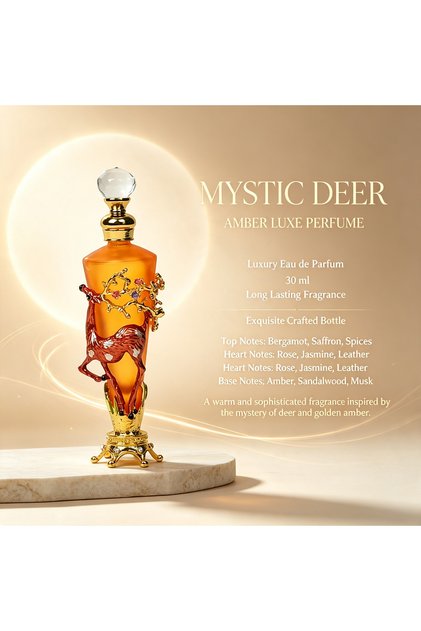 30ml Luxury Decorative Attar Bottle, Elegant Metal Deer with Crystal Branch, Refillable Glass Vessel, Crystal Stopper, Arabic Fragrance Container, Home Decor, Luxury Gift for Festivals & Weddings.