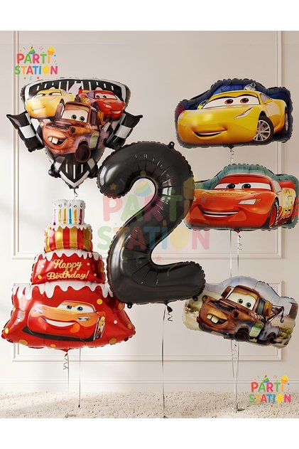 Cars Themed Cars Lightning Mcqueen Concept 2 Year Old Balloon Set 6 Pieces - Large Size Cars Mater Balloon & Cars Cruz Ramirez Balloon Birthday Set