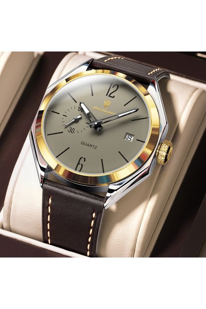 689 Gold Grey POEDAGAR Original Fashion Male Wristwatch Leather Quartz Business Men Watch Waterproof