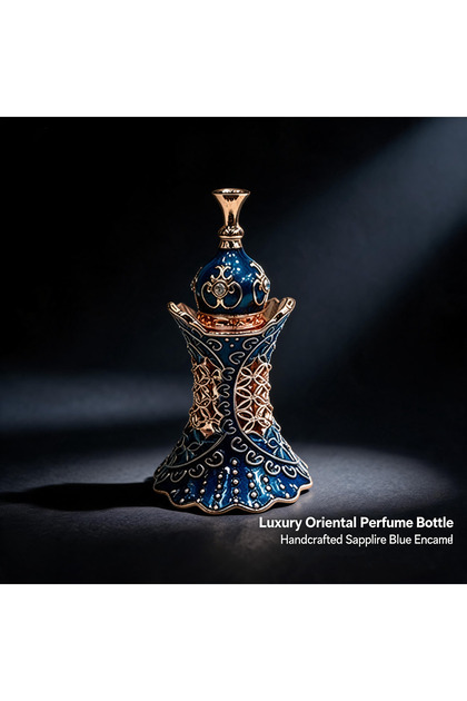 3ml Middle Eastern Style Perfume Oil Bottle, Empty Refillable Dropper Vial with Gold Metal Hollow Mesh & Enamel, Pocket Size Dispenser for Attar, Oud & Essential Oils. Elegant Craft.